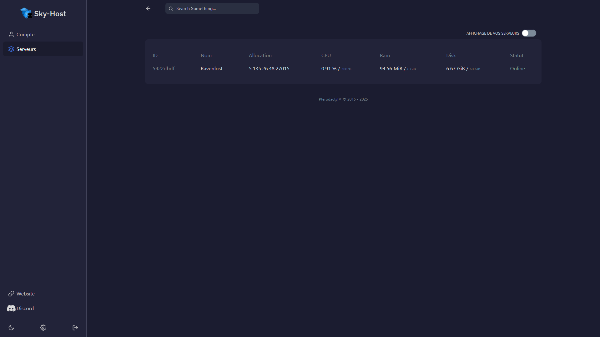 Panel Sky-Host - Dashboard